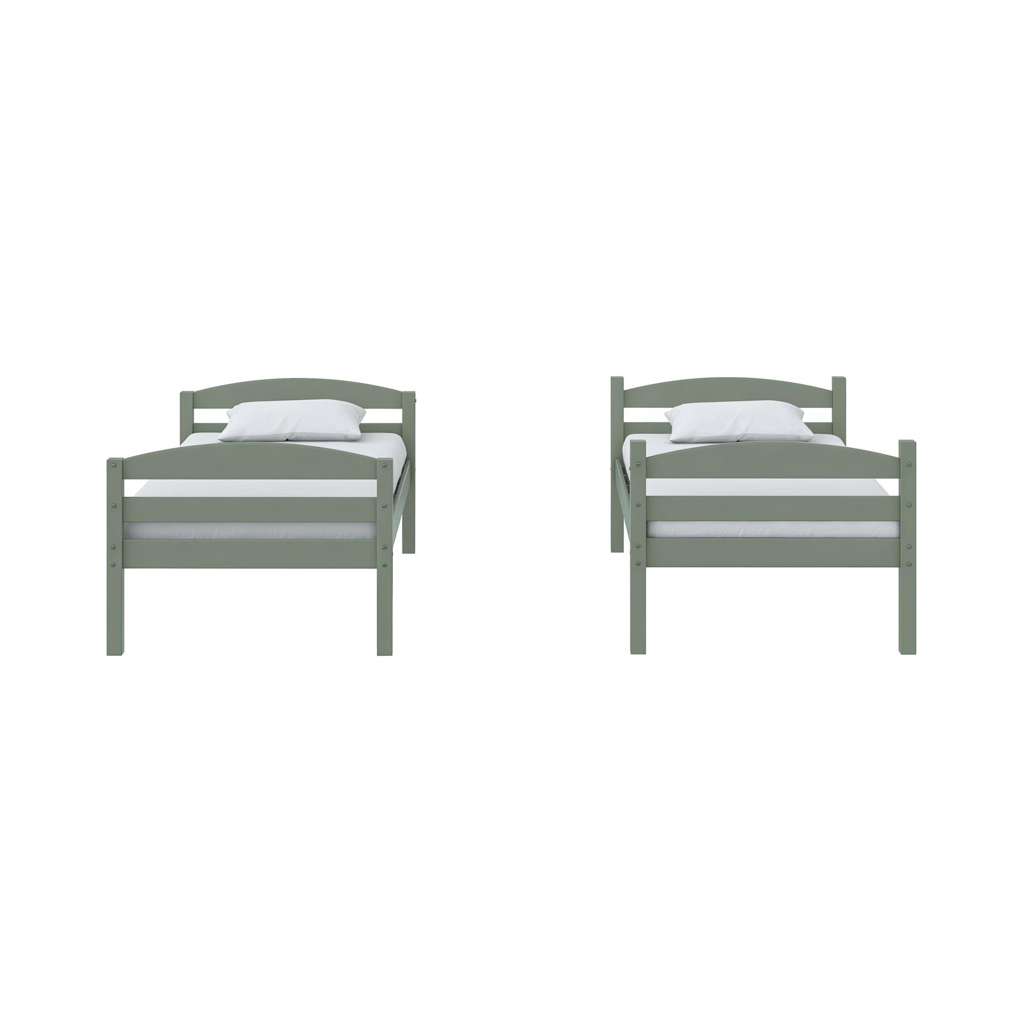 (2 pack)  Leighton Kids Solid Wood Twin-over-Twin Convertible Bunk Bed with Ladder and Guardrails, Sage Green