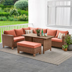  Brookbury 4-Piece Outdoor Wicker Patio Sectional Dining Set, Terracotta Cushions