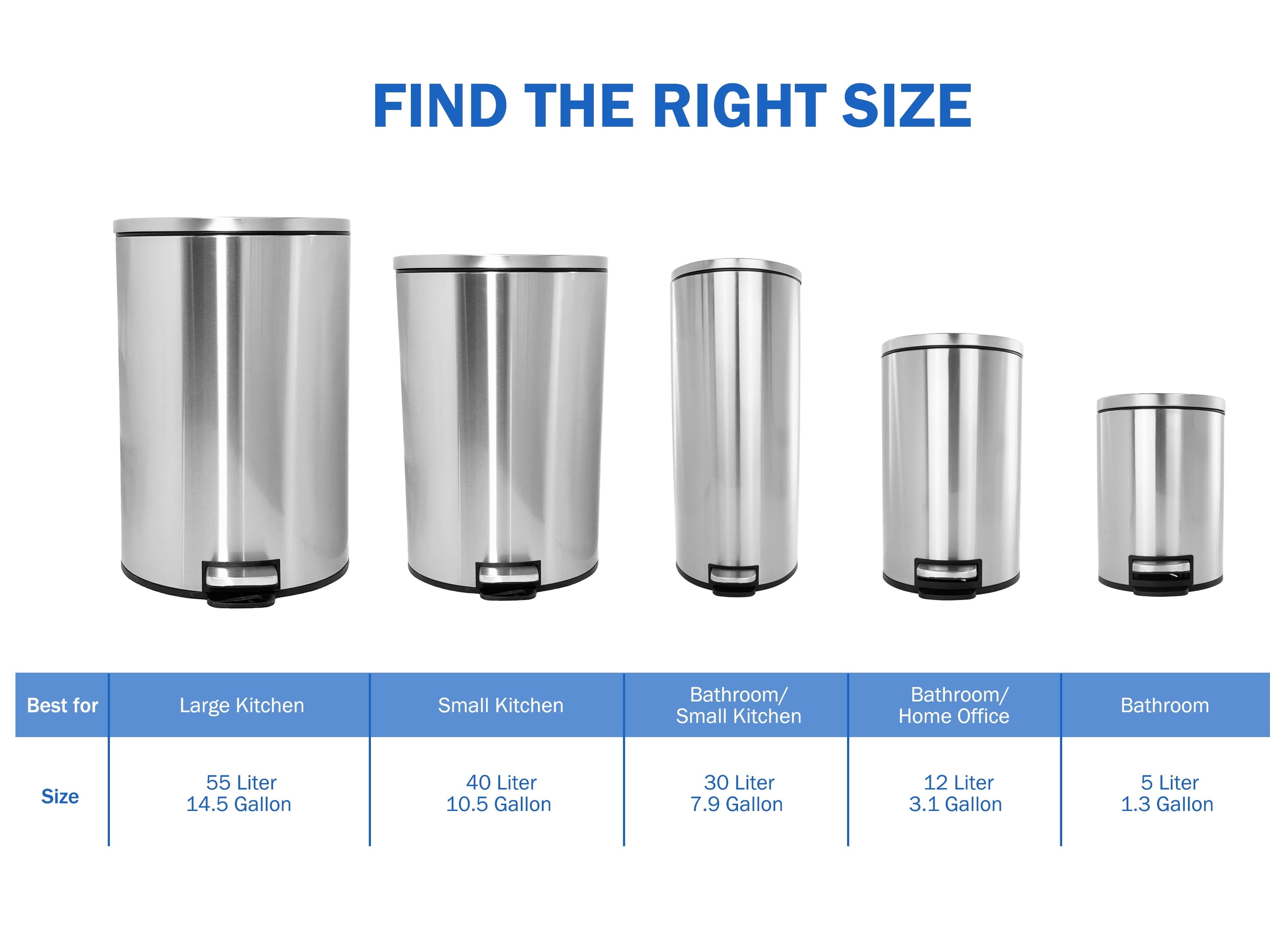  Kitchen Trash Can, 14.5 Gallon Stainless Steel Semi Round Step Garbage Bin with Soft Close Lid, Silver
