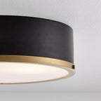  Irving Park 2-Light Flush Mount, Matte Black Finish, Burnished Brass Accents, Frosted Glass Shade, LED Bulbs Included