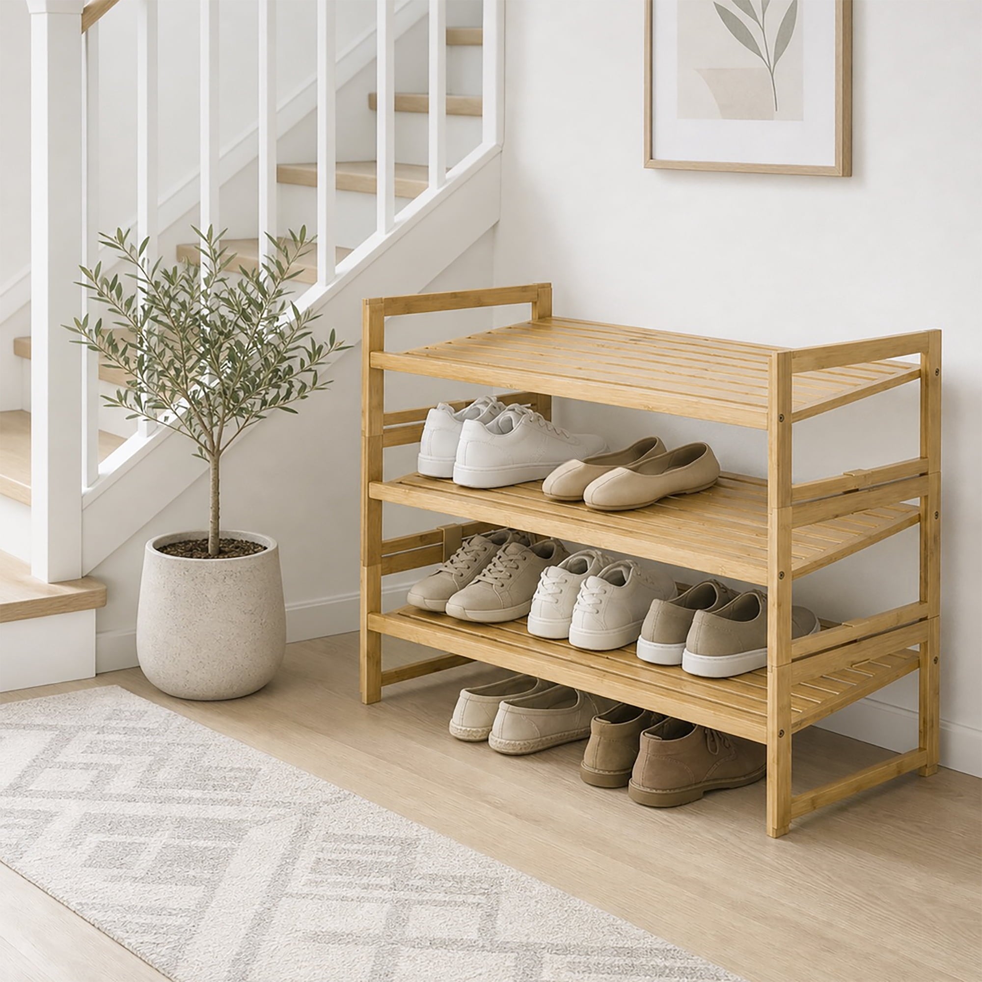  Bamboo 3-Tier Shoe Rack, Holds 9 Pairs