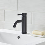  Elmont Single Handle Bathroom Sink Faucet, Matte Black, Includes Push Pop-Up Drain