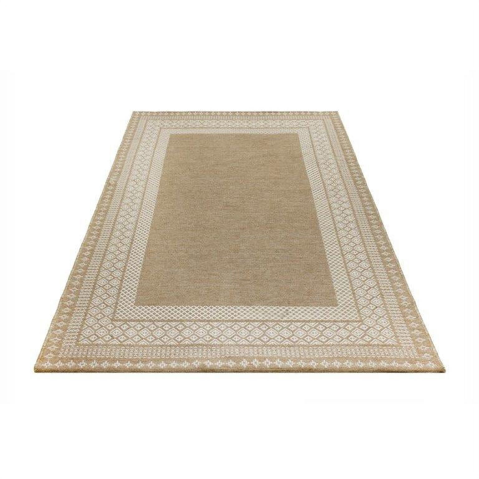  5'x7' Beige Border & Striped Reversible Indoor/Outdoor Rug
