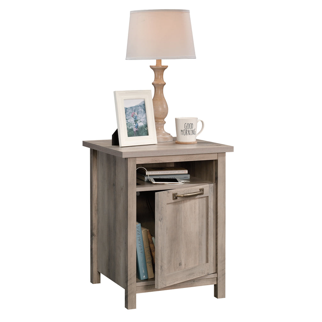  Modern Farmhouse Side Table with USB, Rustic Gray Finish