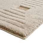  Tan/White Linear Square Geo High-Low Indoor Rug Runner, 2.5' x 7'