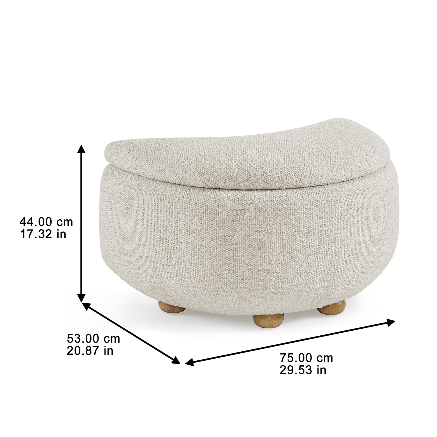  Juliet Modern Boucle Chaise & Storage Ottoman, Pearl