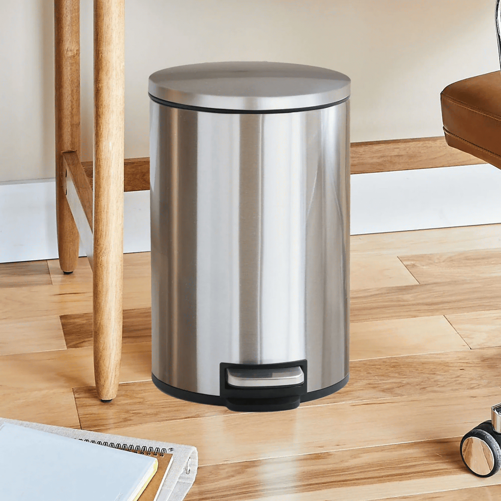  Bathroom Trash Can, 3.1 Gallon Small Stainless Steel Step Garbage Bucket Bin with Soft Close Lid, Silver
