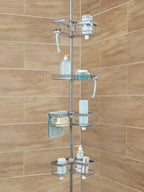  Adjustable Tension Steel Shower Pole Caddy, 4 Shelves, Satin Nickel