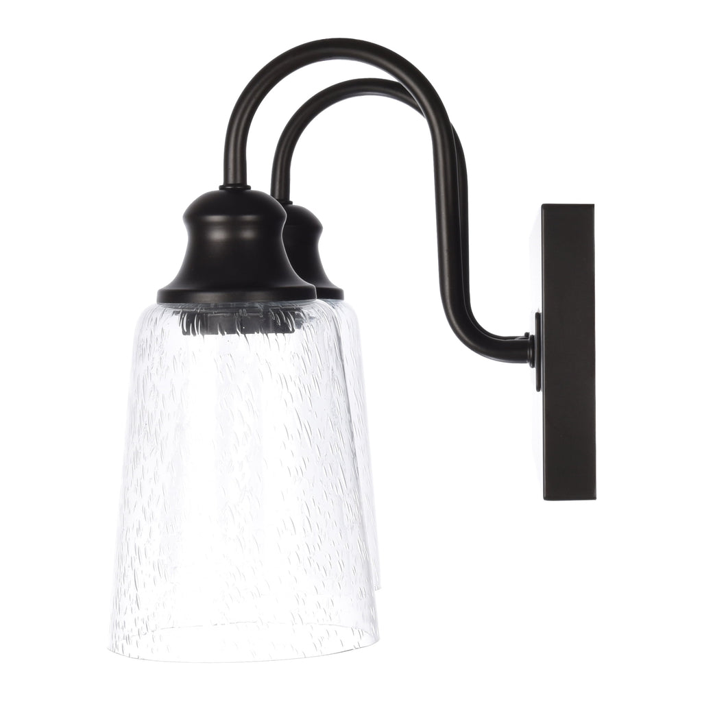  16" Farmhouse 2-Light Bronze Vanity Light, Metal Fixture Seeded Glass Shades