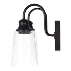  16" Farmhouse 2-Light Bronze Vanity Light, Metal Fixture Seeded Glass Shades