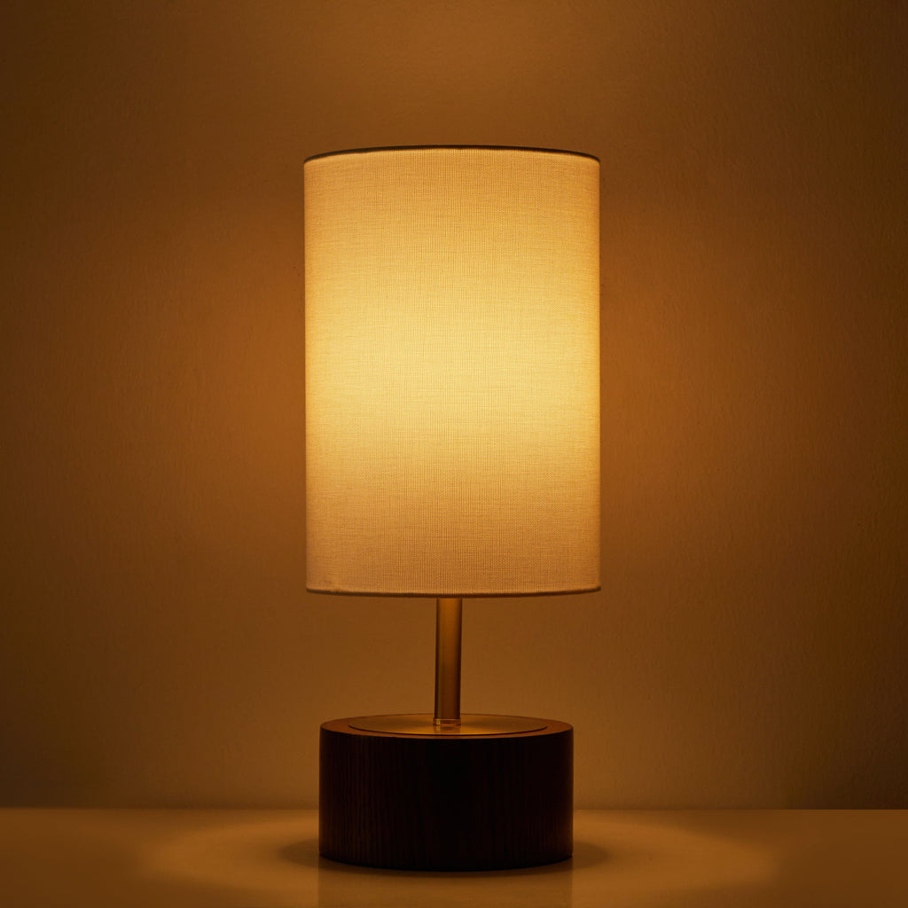  16.25" Walnut and Brushed Brass Finish Woodgrain Touch Table Lamp