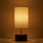  16.25" Walnut and Brushed Brass Finish Woodgrain Touch Table Lamp