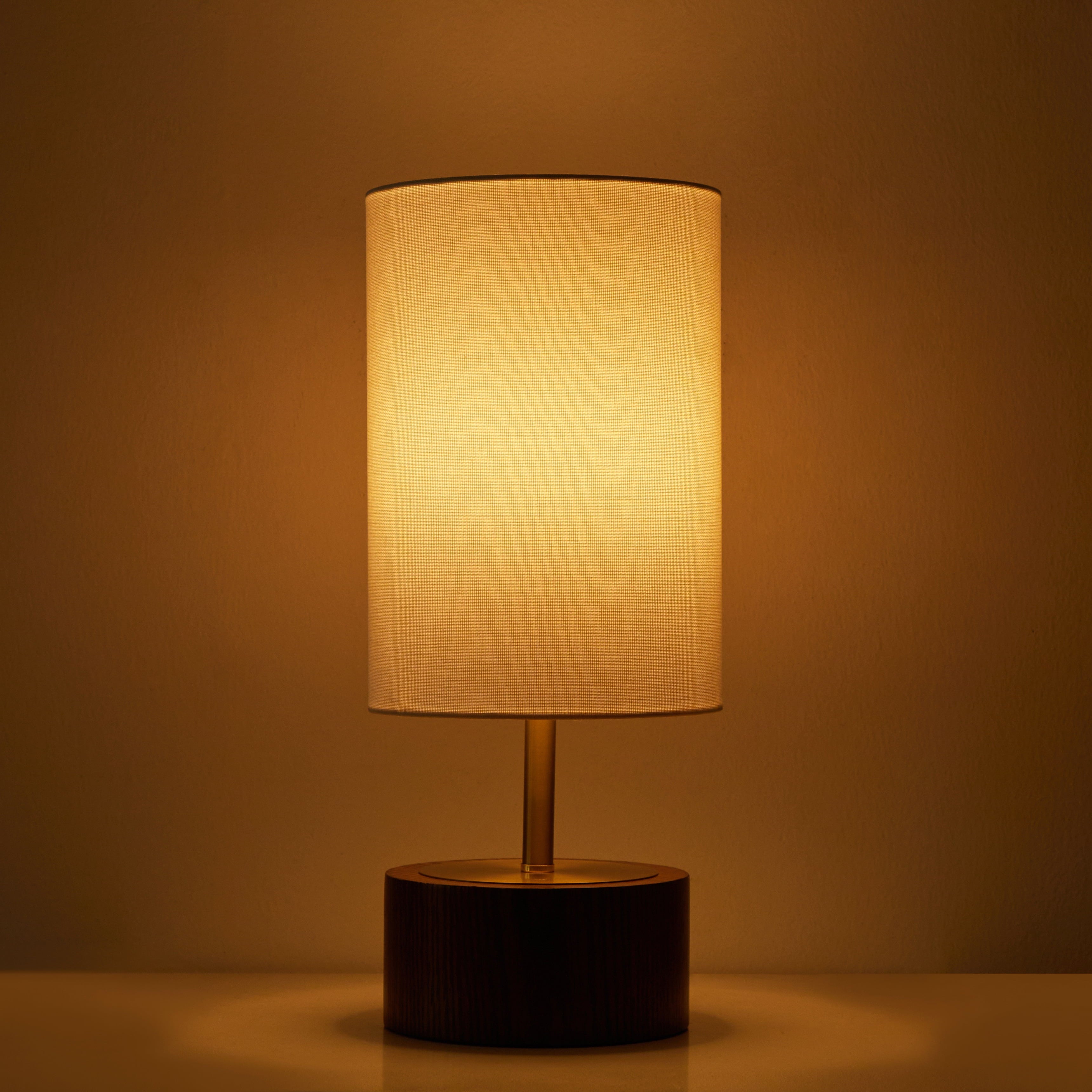  16.25" Walnut and Brushed Brass Finish Woodgrain Touch Table Lamp