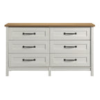  Modern Farmhouse 56.85" Wide 6 Drawer Dresser, Alabaster and Light Honey Finish