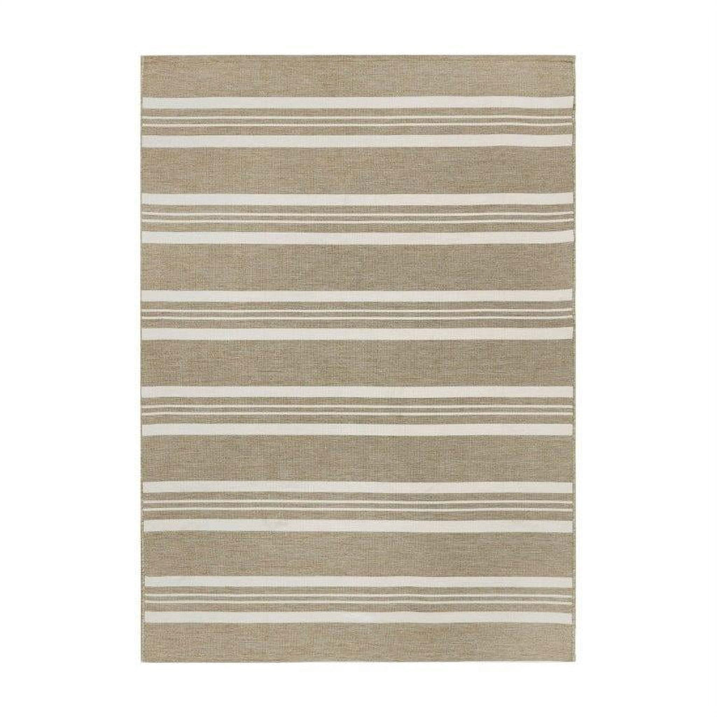  5'x7' Beige Border & Striped Reversible Indoor/Outdoor Rug