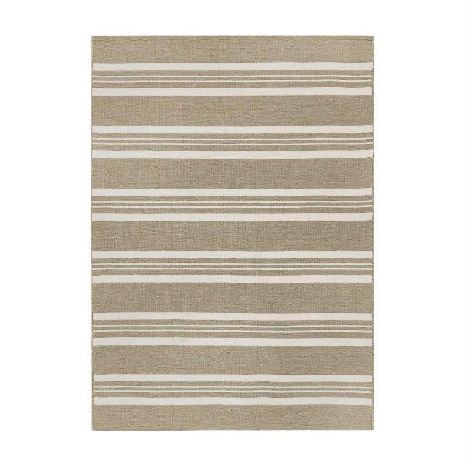  5'x7' Beige Border & Striped Reversible Indoor/Outdoor Rug