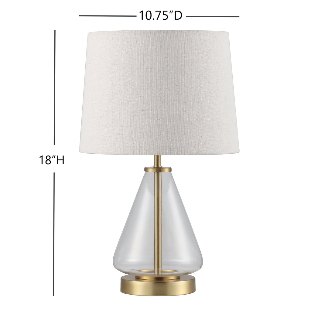  18" Clear Glass Table Lamp with Brass Metal Base and Beige Shade