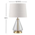  18" Clear Glass Table Lamp with Brass Metal Base and Beige Shade
