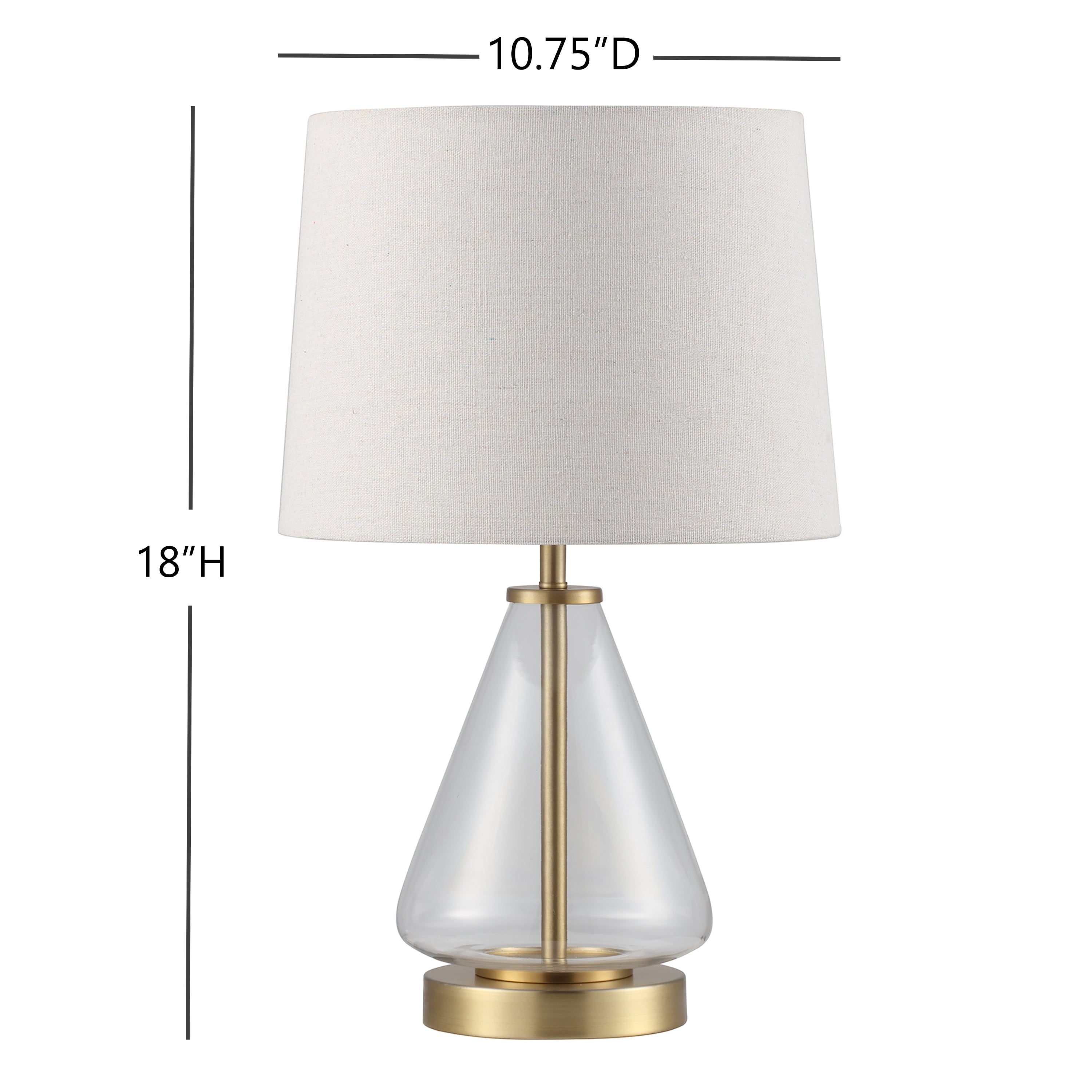  18" Clear Glass Table Lamp with Brass Metal Base and Beige Shade