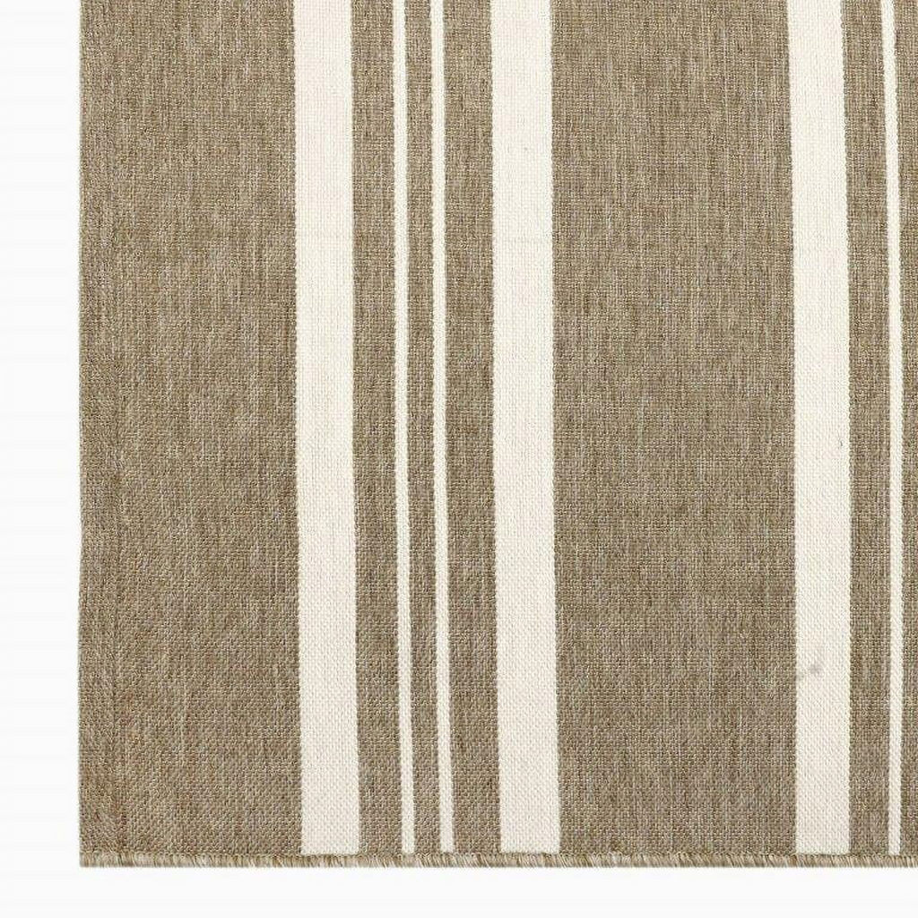  5'x7' Beige Border & Striped Reversible Indoor/Outdoor Rug