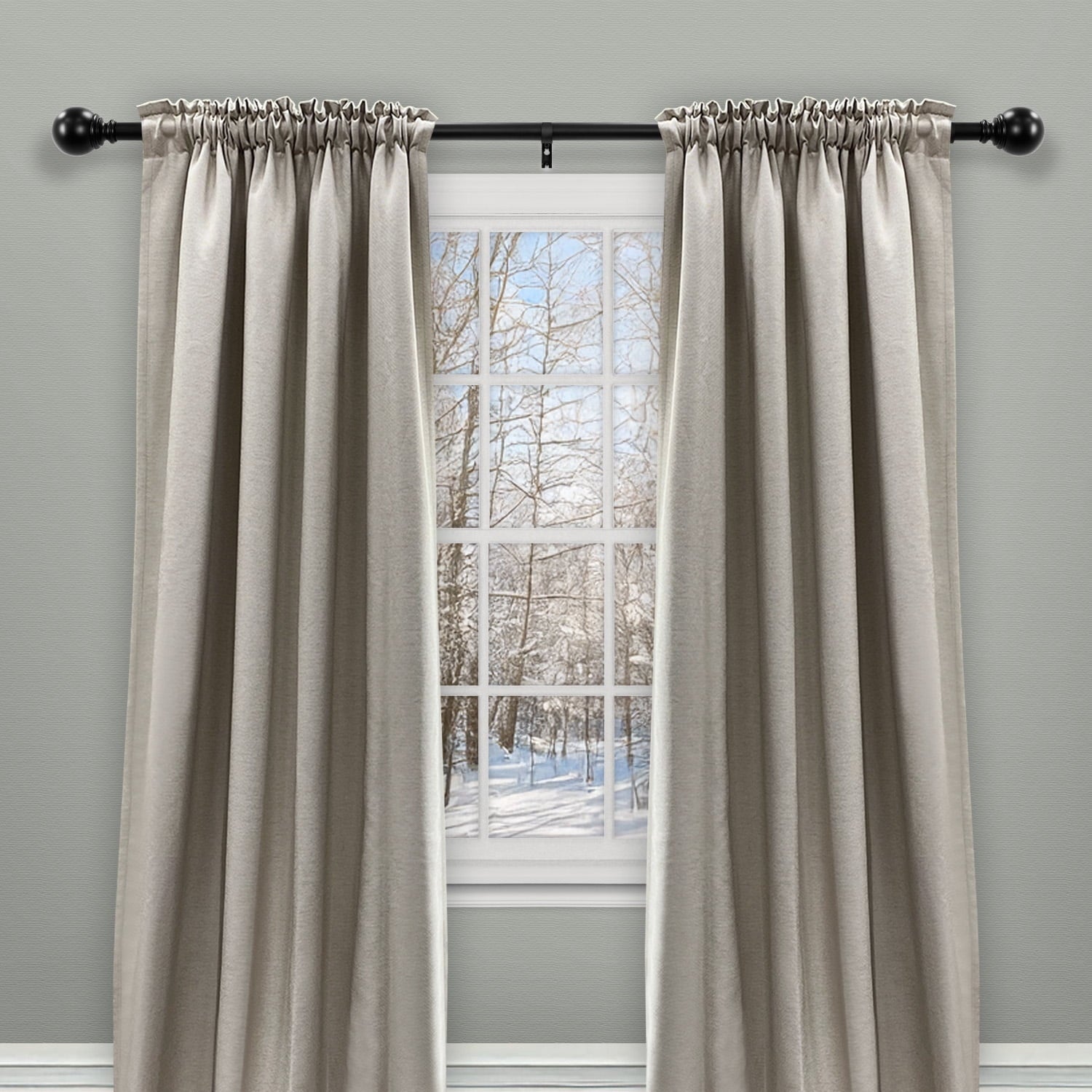  1" Matte Black Metal Ball Single Curtain Rod 32-120"