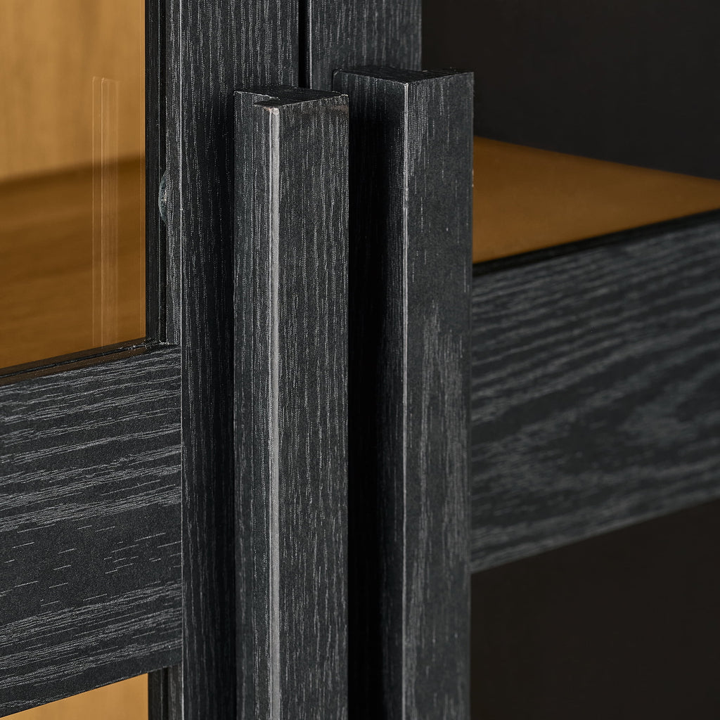  Ezra Glass Door Storage Accent Cabinet, Rich Black finish