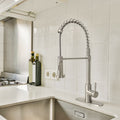  Elmont Single Handle Pull-Down Kitchen Faucet with Spring Neck, Satin Nickel