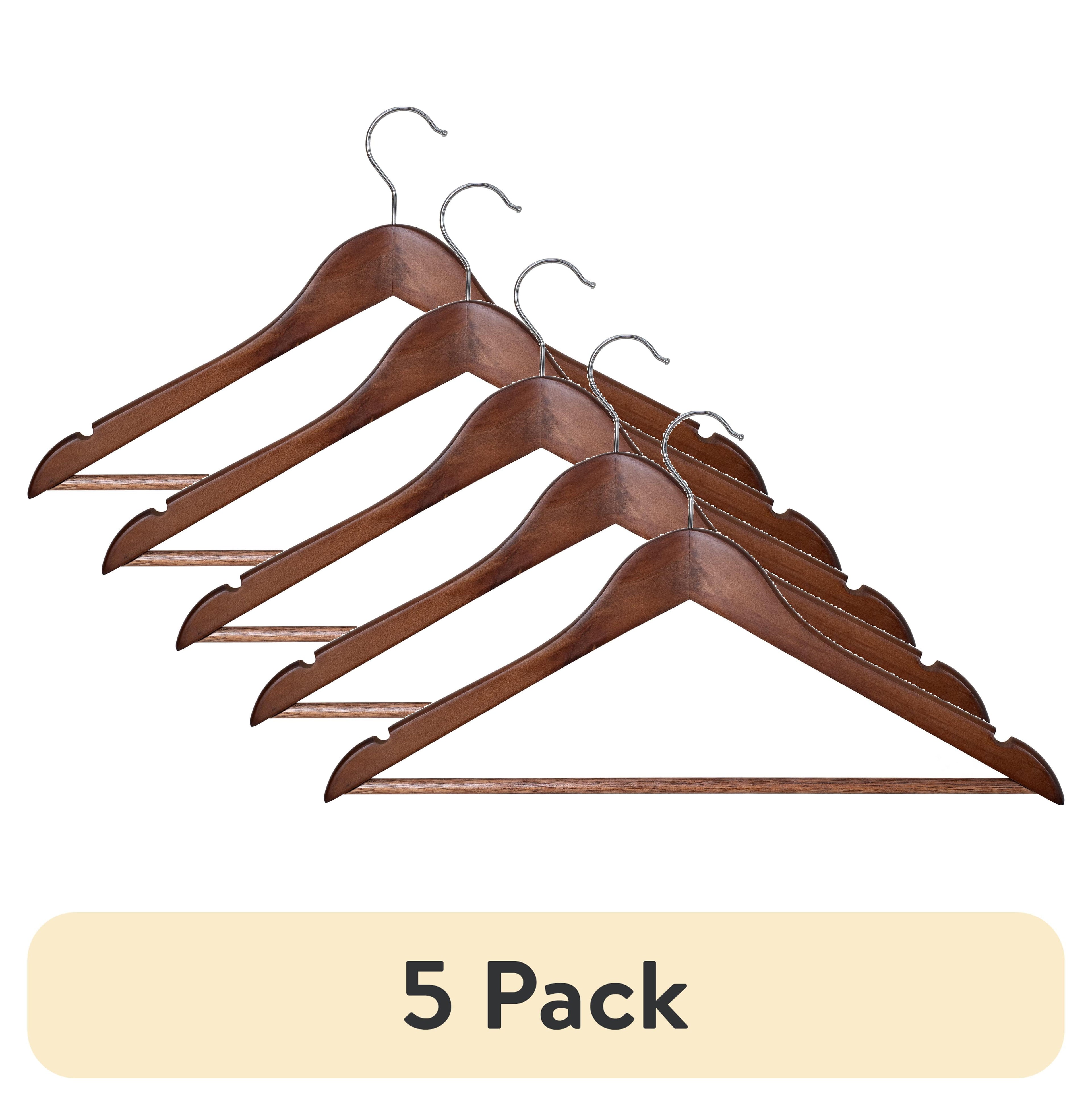 (5 pack)  Wood Suit Hangers for Adult, 5 Pack, Walnut Finish