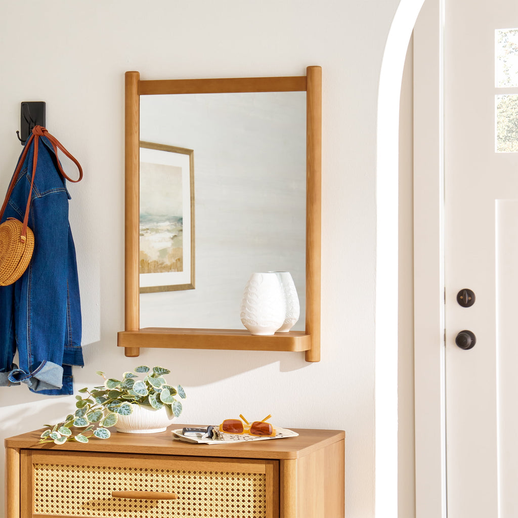  Craftsman Solid Wood Wall Mirror, 21.5 x 30 Inch, Natural Finish