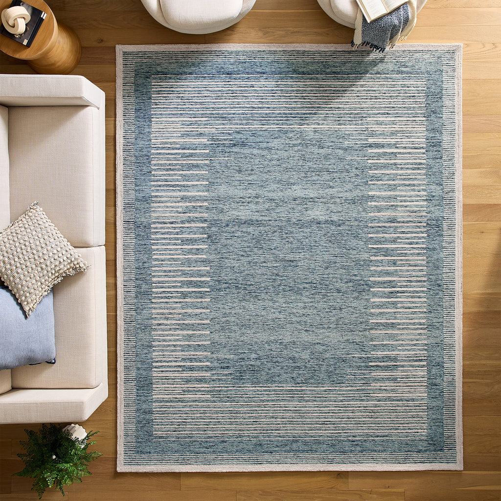  Blue Abstract Wool Blend Indoor Area Rug, 8' x 10'