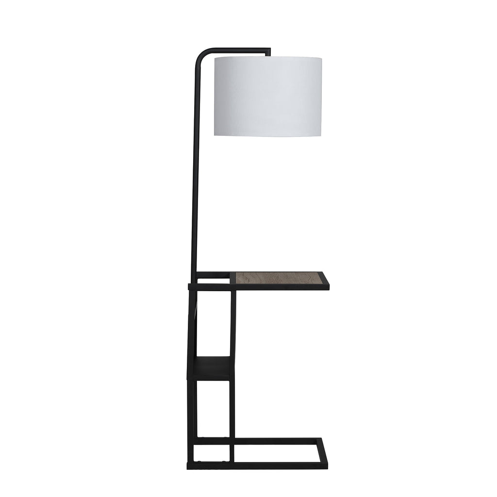  54"  Matte Black Metal Floor Lamp with Faux Wood Table and Magazine Rack