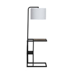  54"  Matte Black Metal Floor Lamp with Faux Wood Table and Magazine Rack