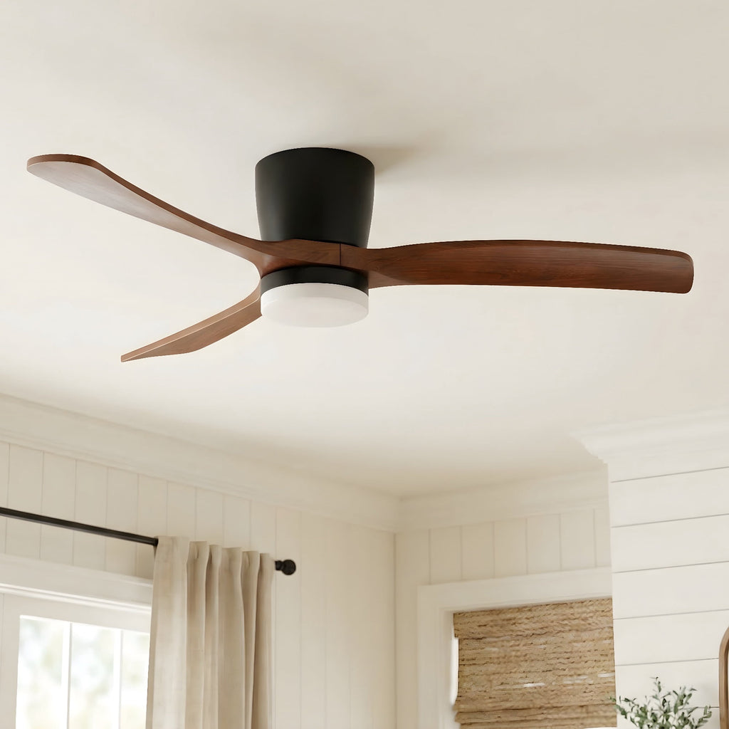  52" Hayden Matte Black Indoor/Outdoor Hugger Ceiling Fan with Light Kit and Remote Control