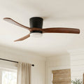  52" Hayden Matte Black Indoor/Outdoor Hugger Ceiling Fan with Light Kit and Remote Control