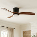  52" Hayden Matte Black Indoor/Outdoor Hugger Ceiling Fan with Light Kit and Remote Control