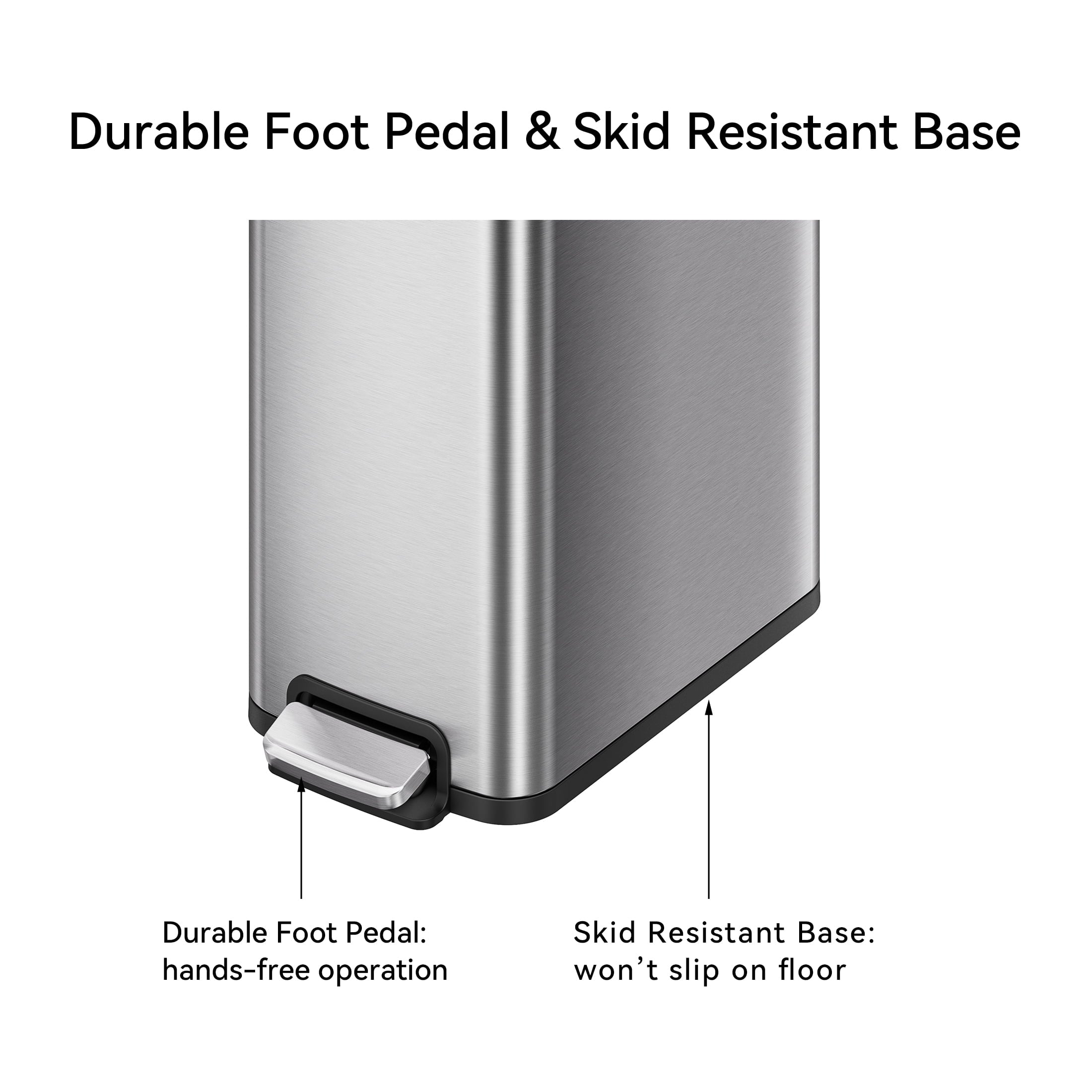  Kitchen Trash Can, 13.2 Gallon Stainless Steel Slim Step Garbage Bin with Soft Close Lid, Silver