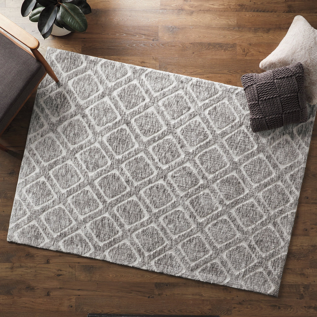 Tufted Diamond Indoor Area Rug, Grey, 5' x 7'