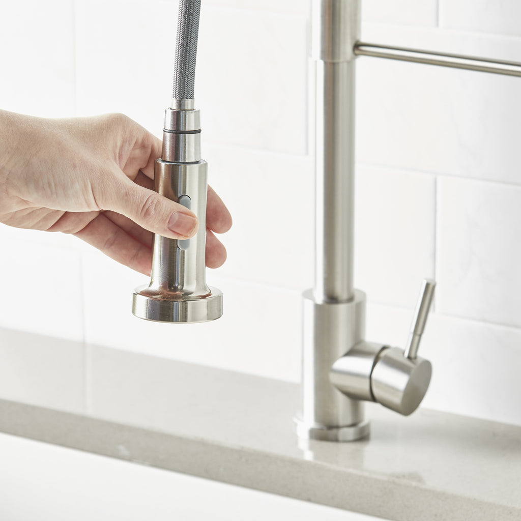  Elmont Single Handle Pull-Down Kitchen Faucet with Spring Neck, Satin Nickel