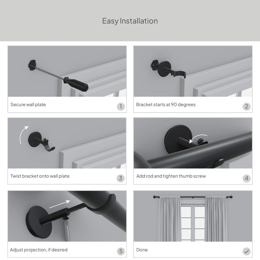  1� Walnut Wood and Brass Endcap Adjustable Single Curtain Rod, 32-120�