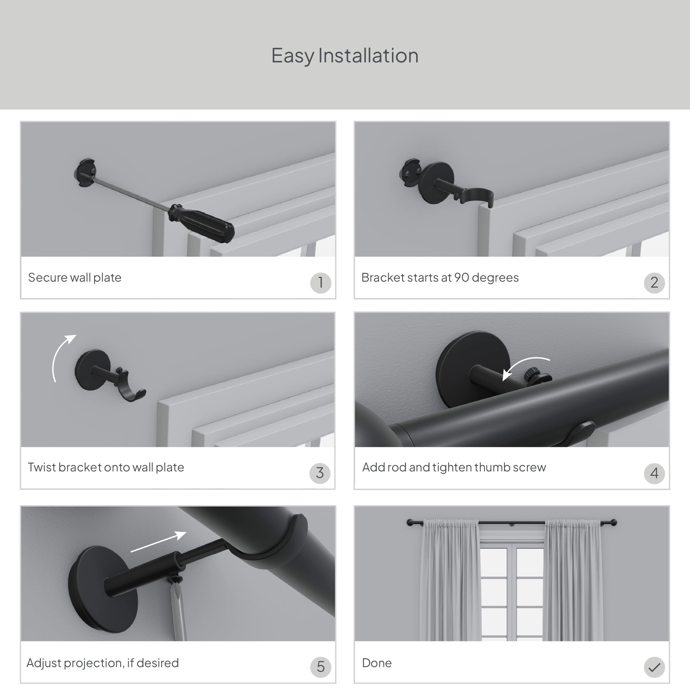  1� Walnut Wood and Brass Endcap Adjustable Single Curtain Rod, 32-120�