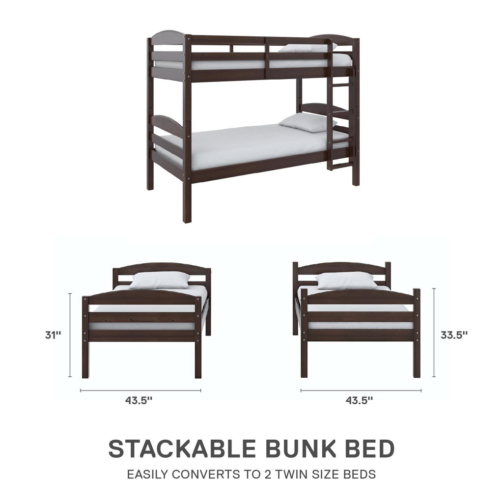  Leighton Solid Wood Twin-over-Twin Convertible Bunk Bed, Mocha