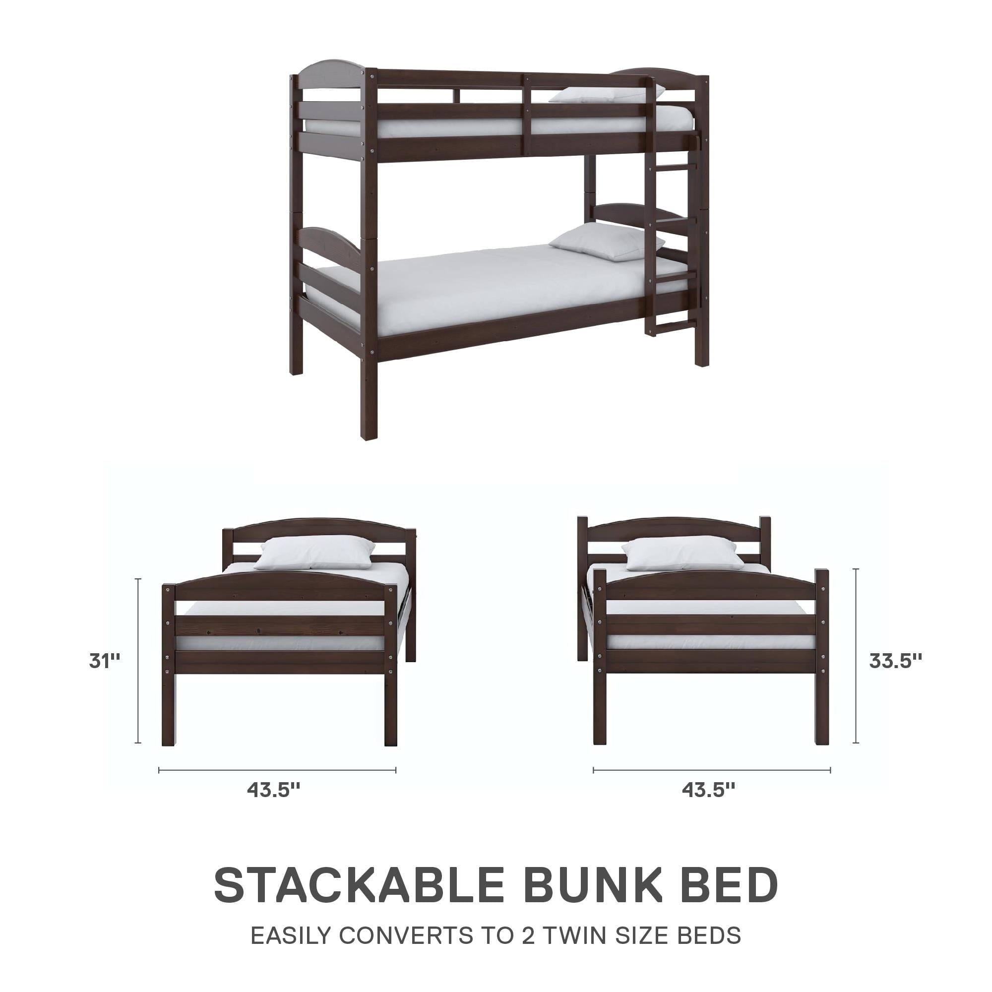  Leighton Solid Wood Twin-over-Twin Convertible Bunk Bed, Mocha