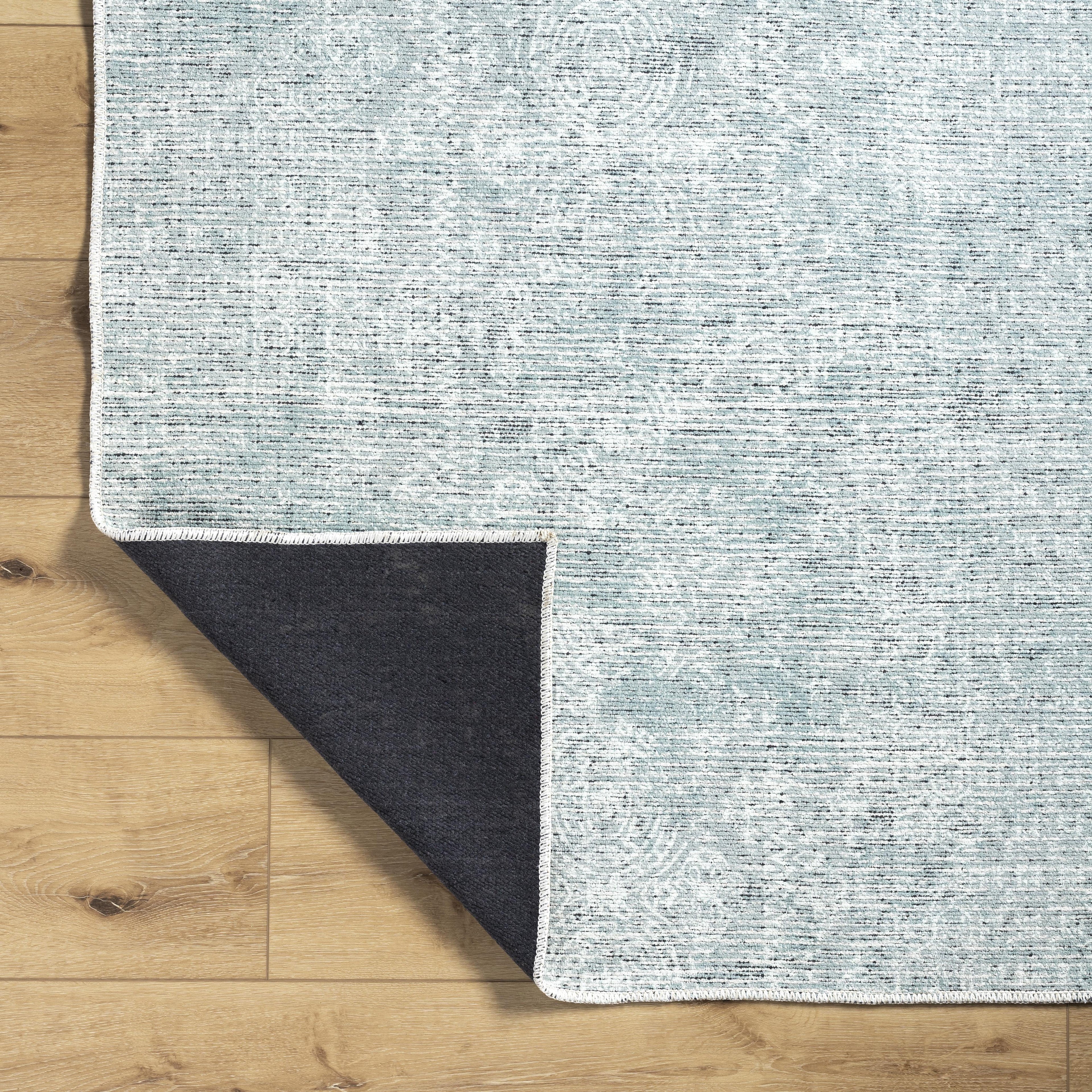  Boho Circles Washable Non-Skid Area Rug, Blue, 5' 3" x 7'