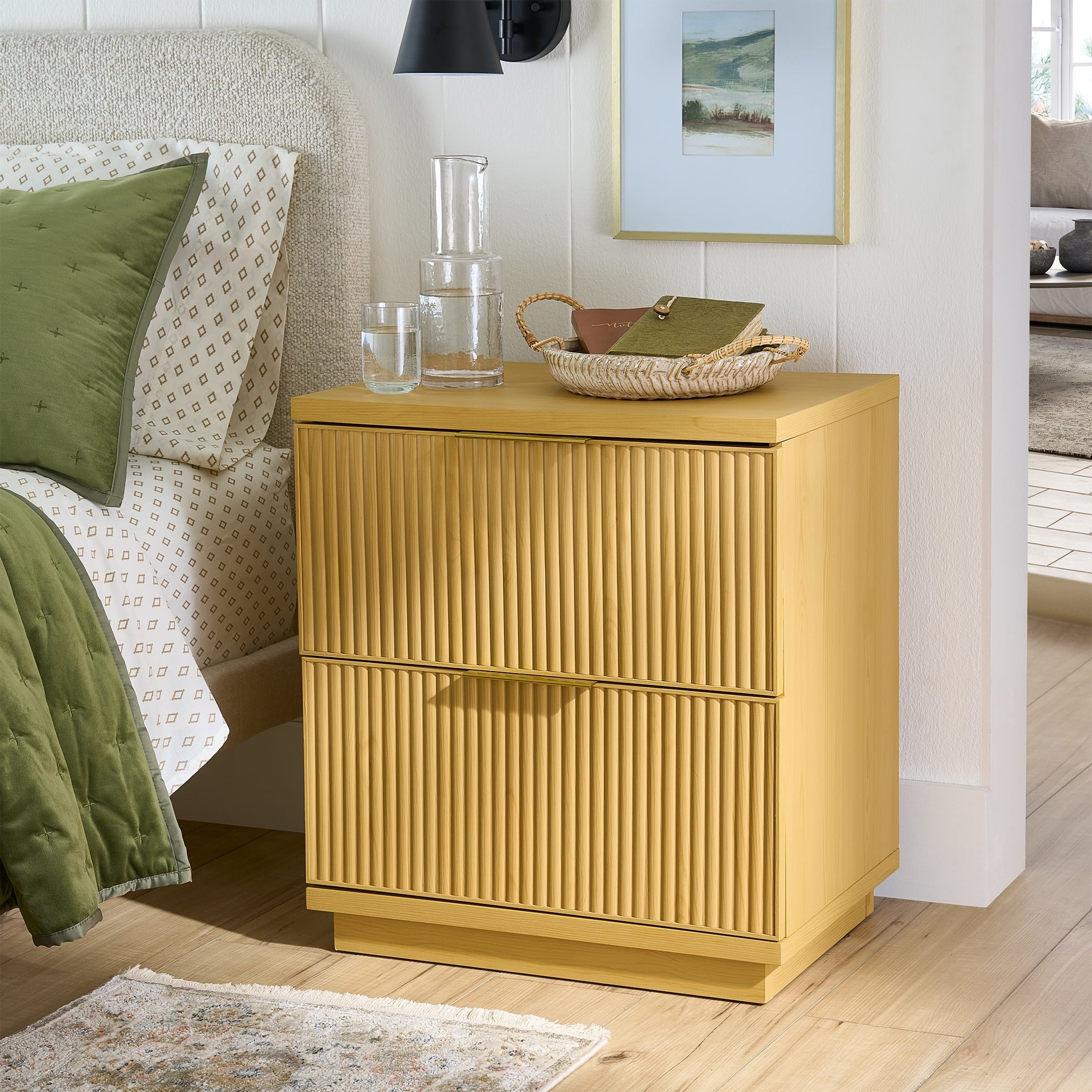  Lillian 4 Drawer Dresser and 2 Nightstands Bedroom Set, Natural Pine