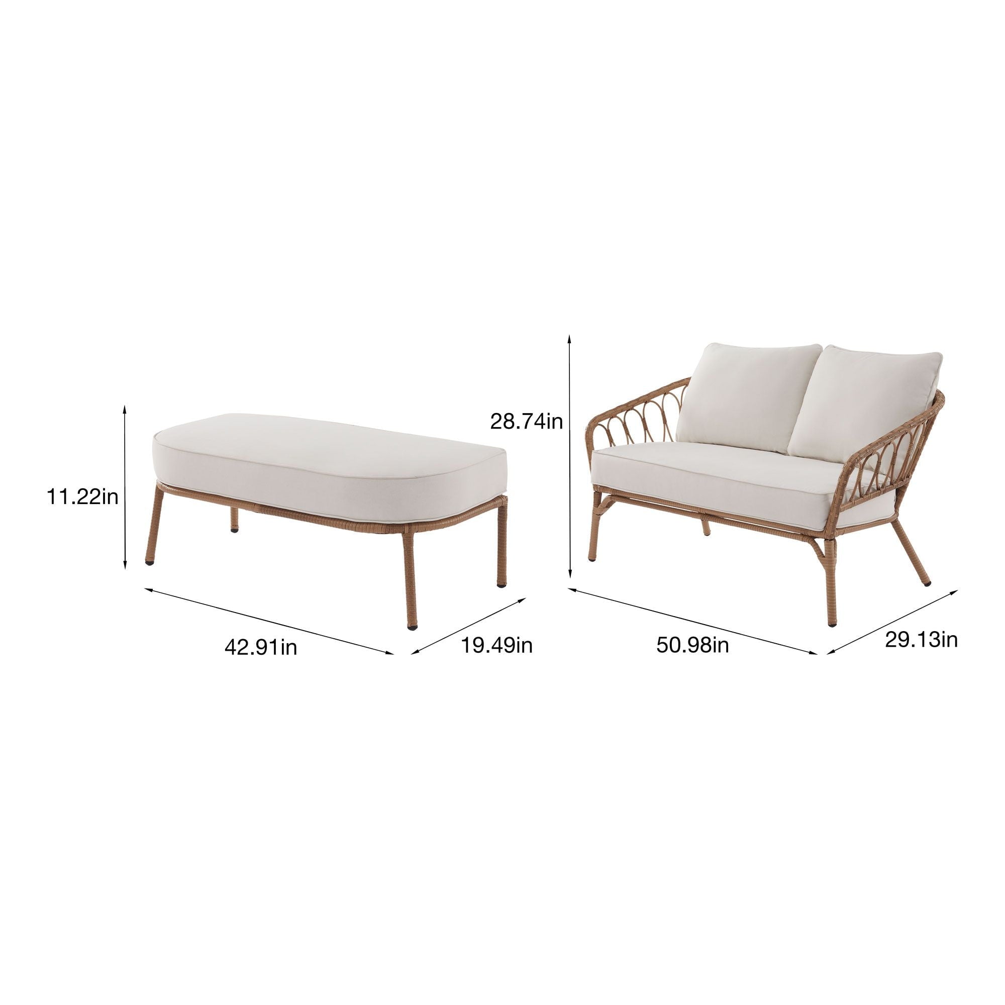 Willow Sage All-Weather Wicker Outdoor Loveseat and Ottoman Set, Beige
