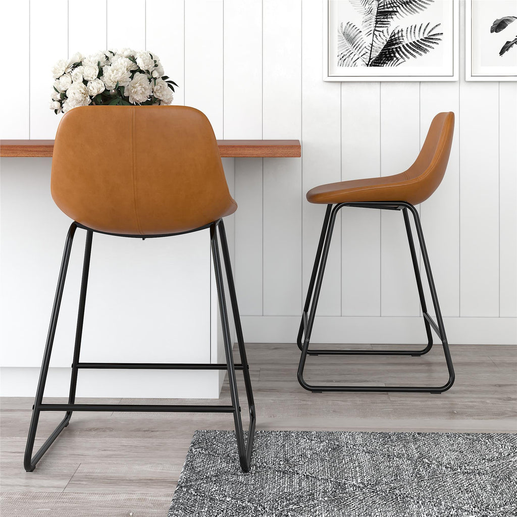  Farley Scoop Counter Height Stool, Camel Faux Leather