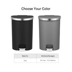  Large Kitchen Trash Can, 14.5 Gallon Plastic Semi Round Step Garbage Bin with Soft Close Lid, Black