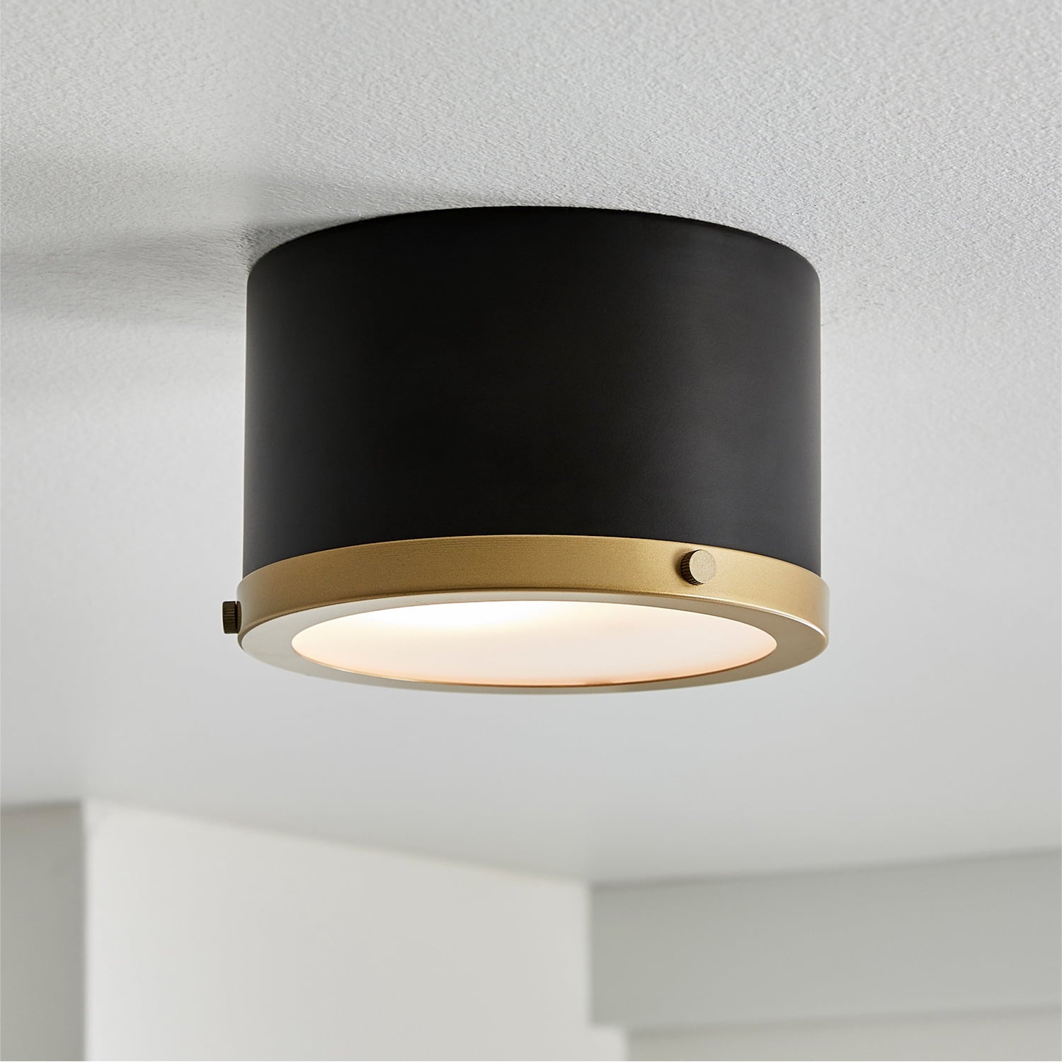  1- Light 6.5" Flush Mount Light Matte Black and Glass Shade with Bulbs