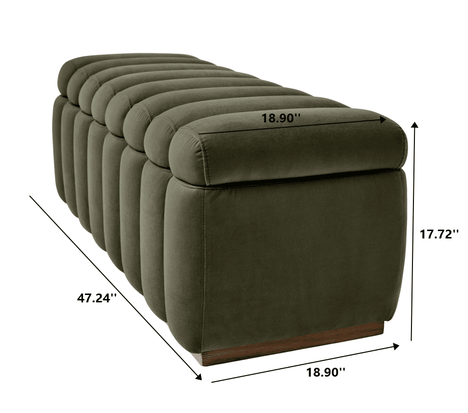  47.24" Lillian Channel Tufted Bench, Olive Velvet