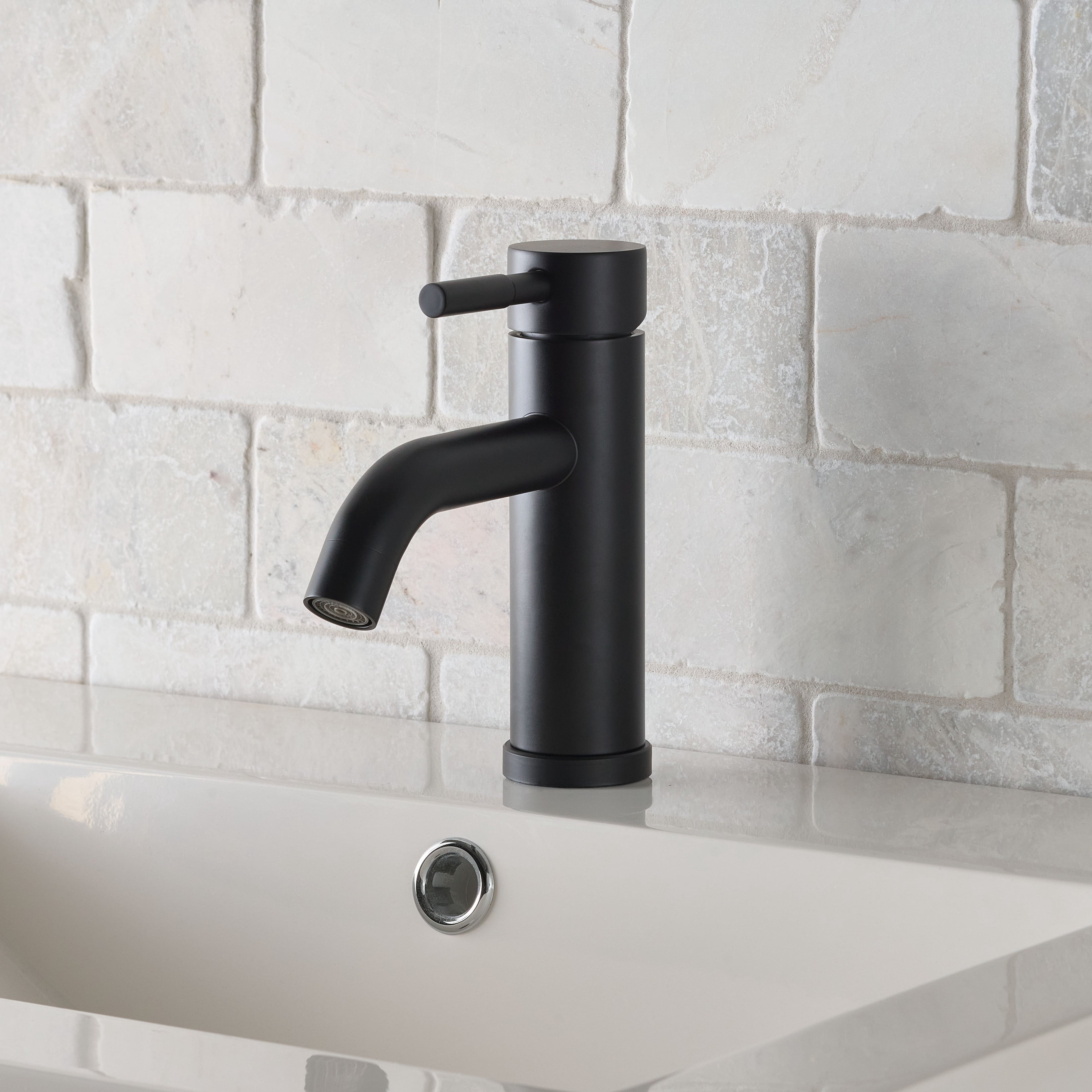  Elmont Single Handle Bathroom Sink Faucet, Matte Black, Includes Push Pop-Up Drain